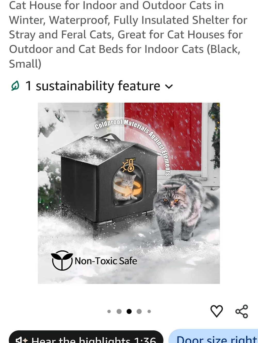 Insulated Waterproof Cat House Shelter - Black